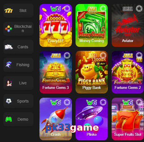 Main screen of Pk33game game page for PK players